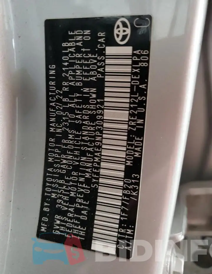 5YFEPMAE9NP309921 Photo# 13
