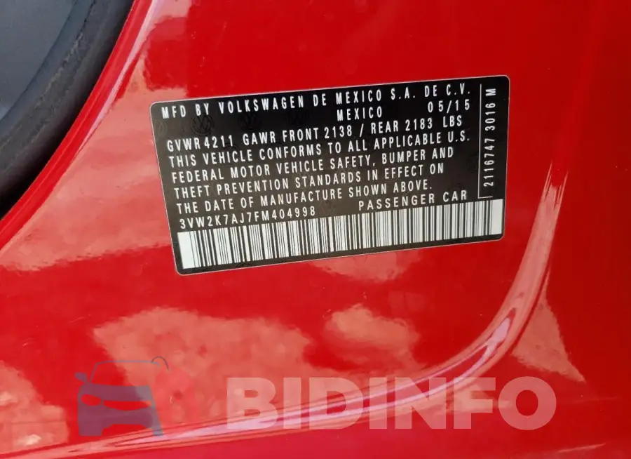 3VW2K7AJ7FM404998 Photo# 12