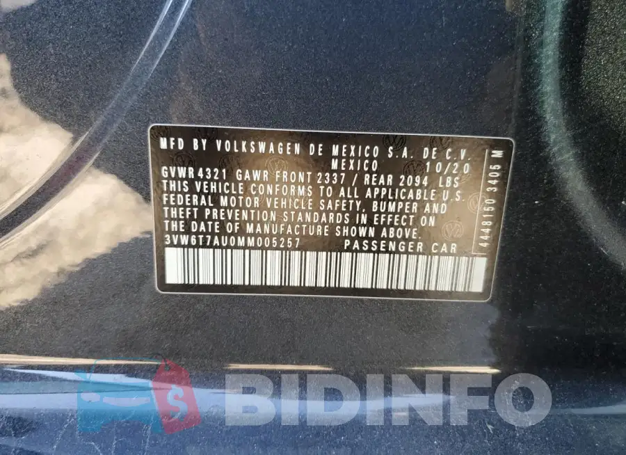 3VW6T7AU0MM005257 Photo# 13