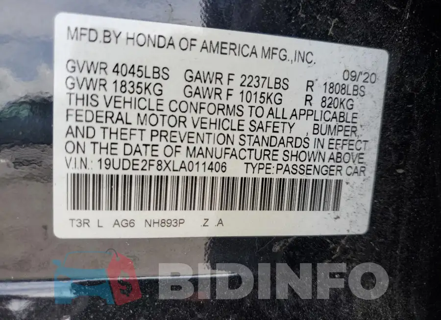 19UDE2F8XLA011406 Photo# 12