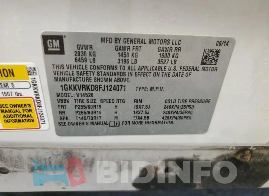 1GKKVRKD8FJ124071 Photo# 14