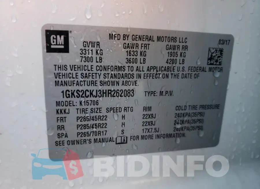 1GKS2CKJ3HR262083 Photo# 13