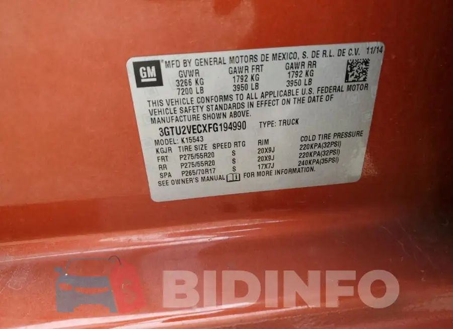 3GTU2VECXFG194990 Photo# 12