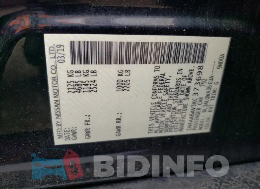 1N4AA6AV3KC373698 Photo# 12