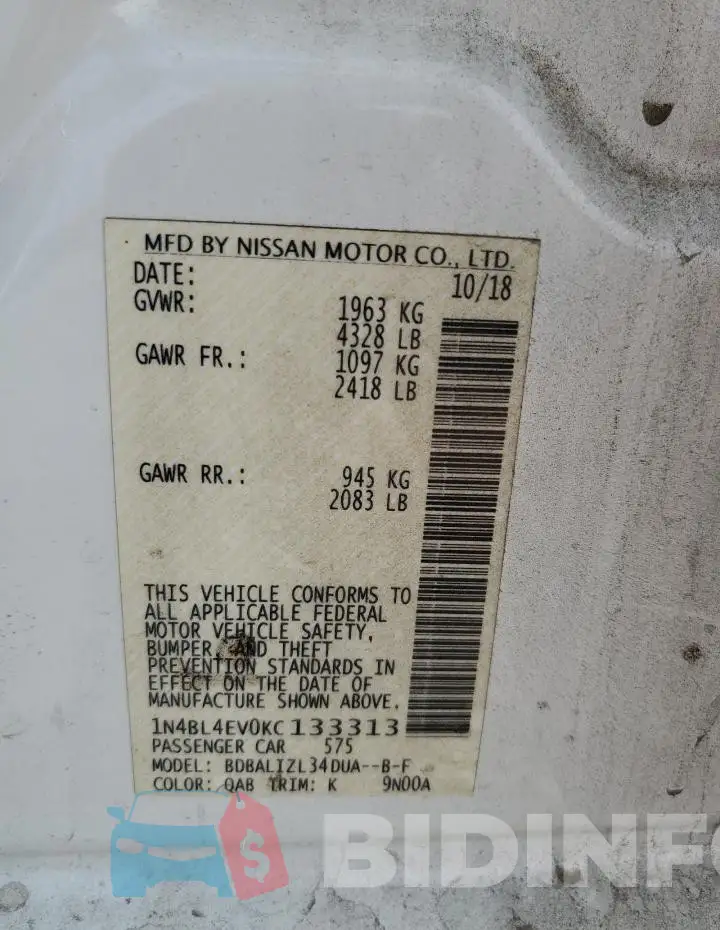 1N4BL4EV0KC133313 Photo# 13