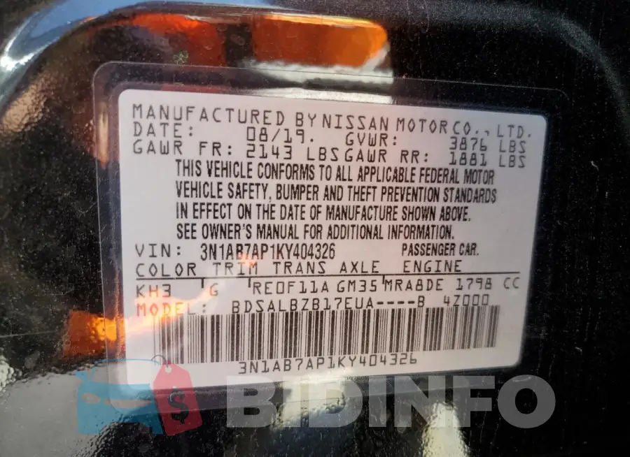 3N1AB7AP1KY404326 Photo# 12