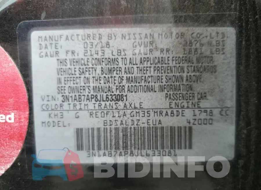 3N1AB7AP8JL633081 Photo# 12