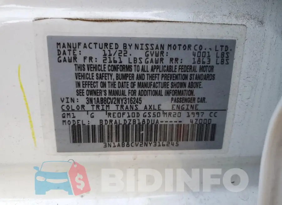 3N1AB8CV2NY316245 Photo# 12