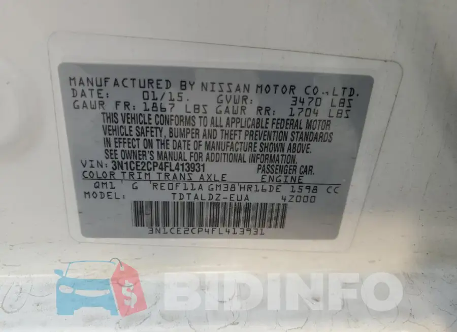 3N1CE2CP4FL413931 Photo# 13