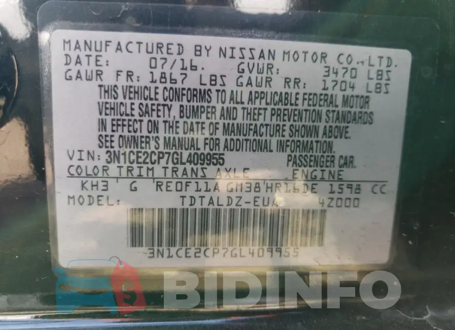 3N1CE2CP7GL409955 Photo# 12