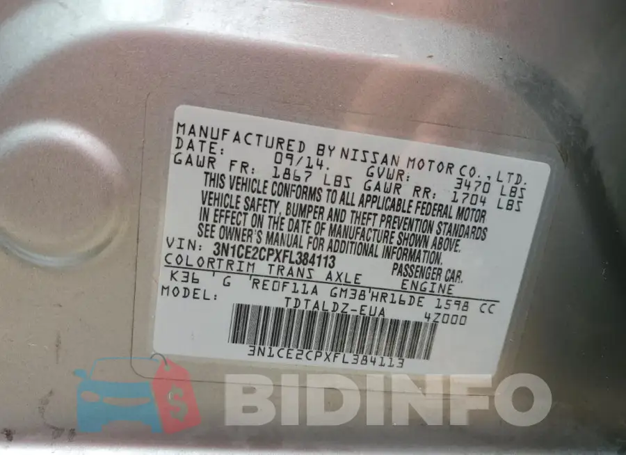 3N1CE2CPXFL384113 Photo# 14