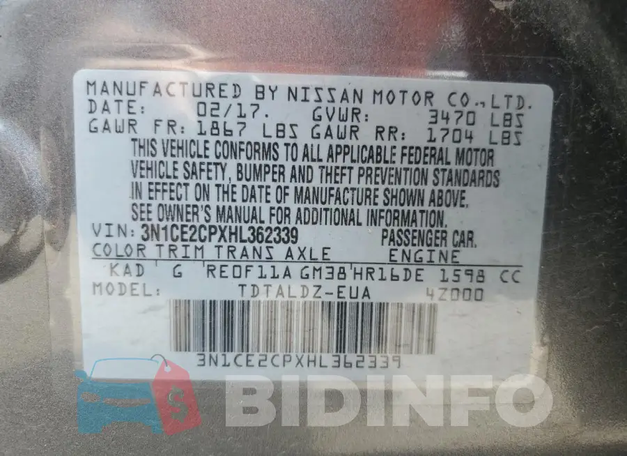 3N1CE2CPXHL362339 Photo# 13