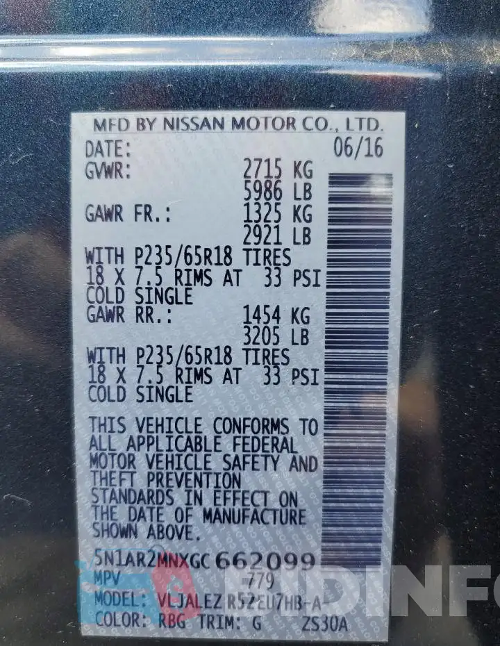 5N1AR2MNXGC662099 Photo# 13