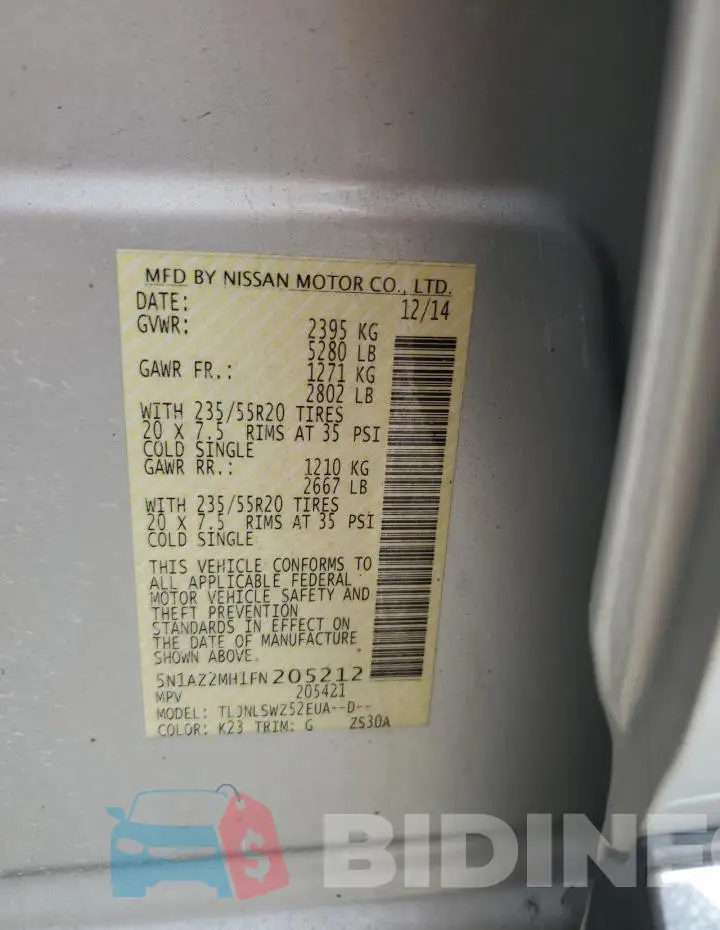 5N1AZ2MH1FN205212 Photo# 12