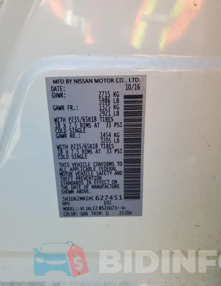 5N1DR2MN1HC627451 Photo# 13