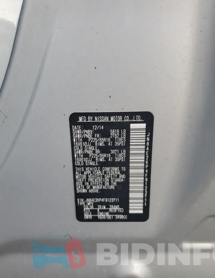 JN8AE2KP4F9123711 Photo# 13