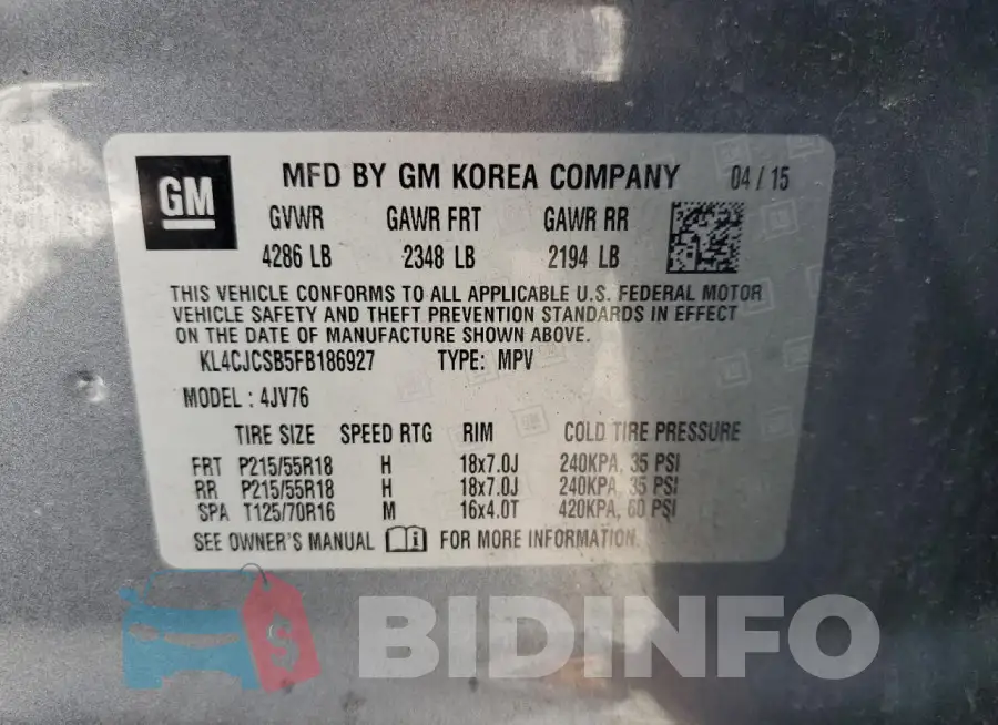 KL4CJCSB5FB186927 Photo# 14