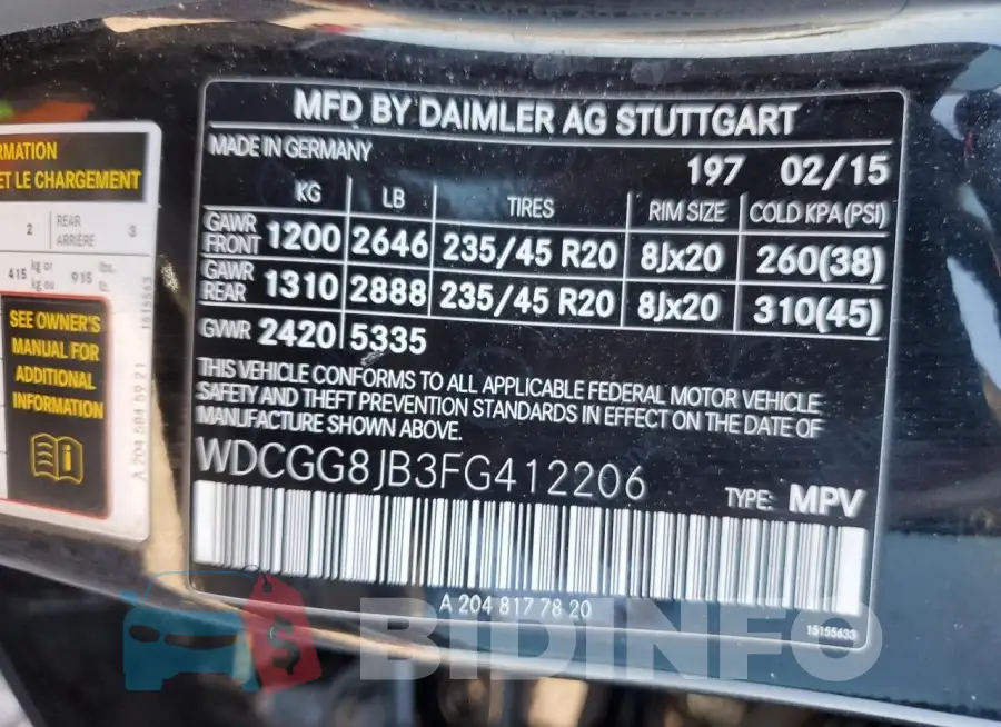 WDCGG8JB3FG412206 Photo# 12