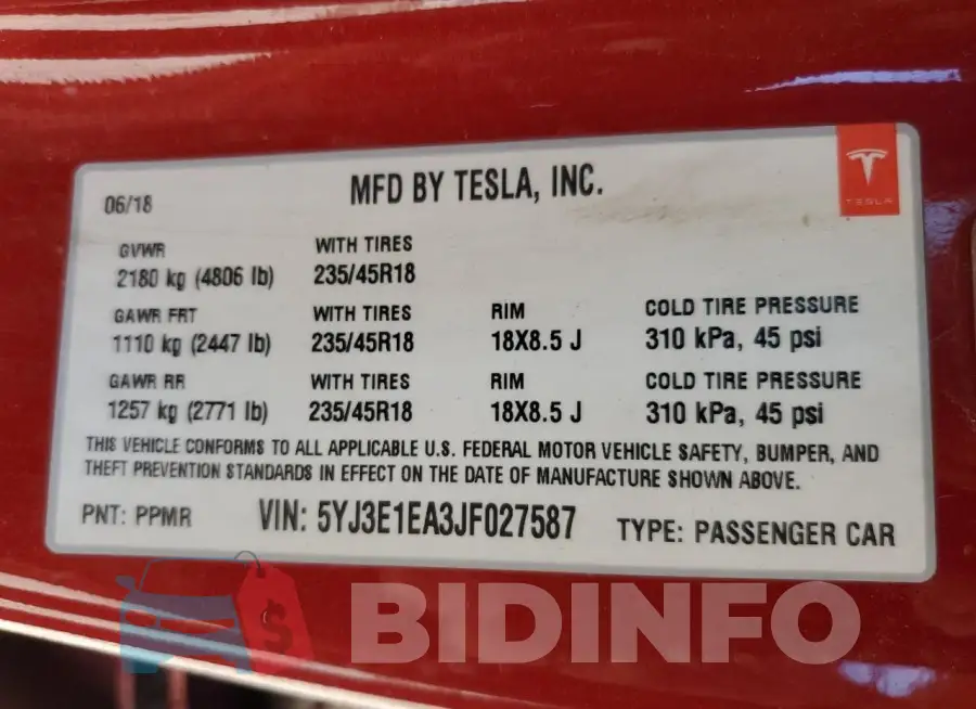 5YJ3E1EA3JF027587 Photo# 14