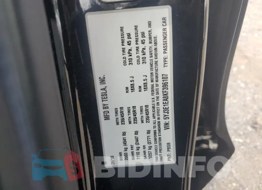 5YJ3E1EA8KF396107 Photo# 13