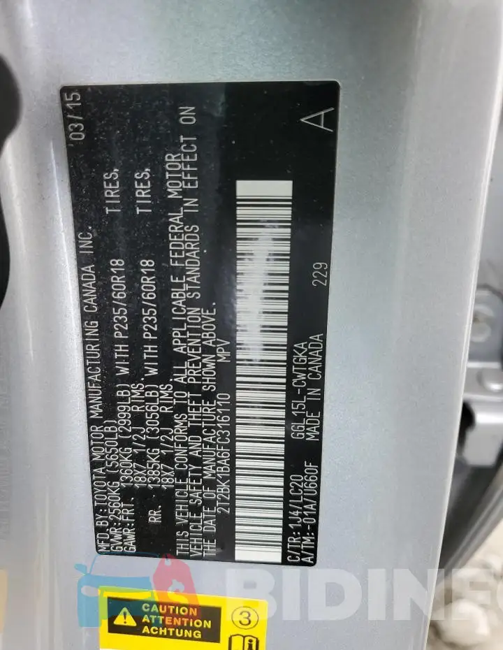 2T2BK1BA6FC316110 Photo# 13