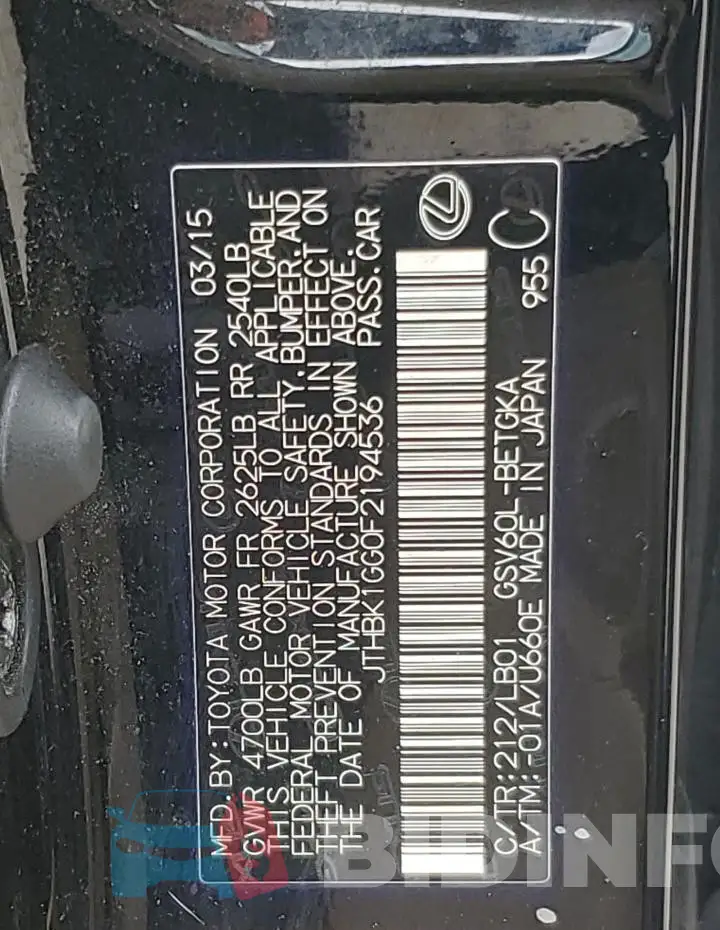 JTHBK1GG0F2194536 Photo# 12