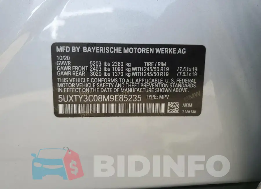 5UXTY3C08M9E85235 Photo# 14