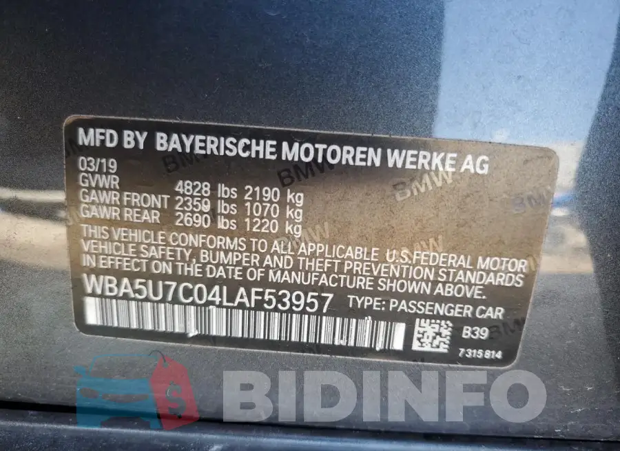 WBA5U7C04LAF53957 Photo# 12