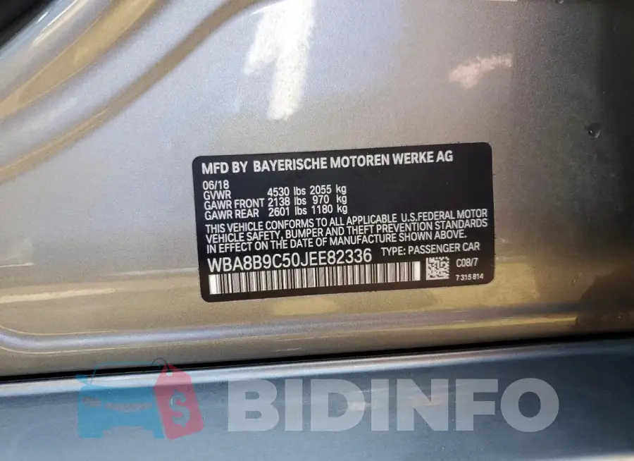 WBA8B9C50JEE82336 Photo# 12