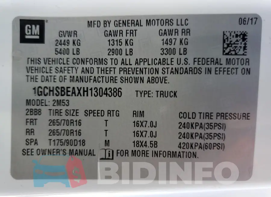1GCHSBEAXH1304386 Photo# 12
