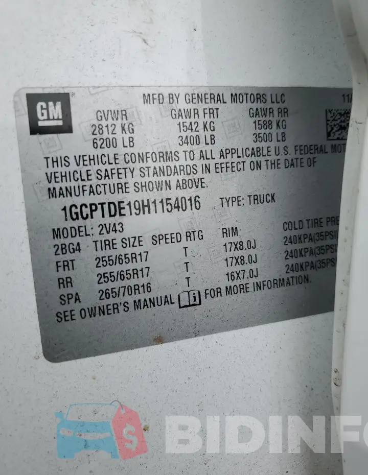 1GCPTDE19H1154016 Photo# 12