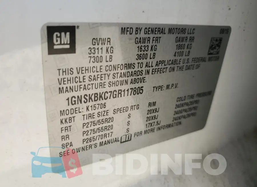 1GNSKBKC7GR117805 Photo# 13