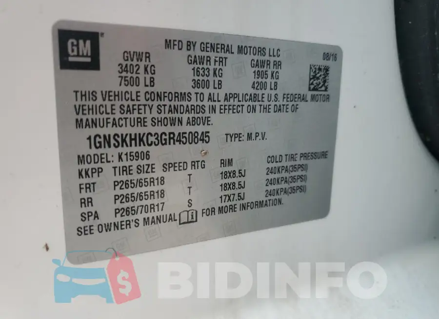 1GNSKHKC3GR450845 Photo# 14