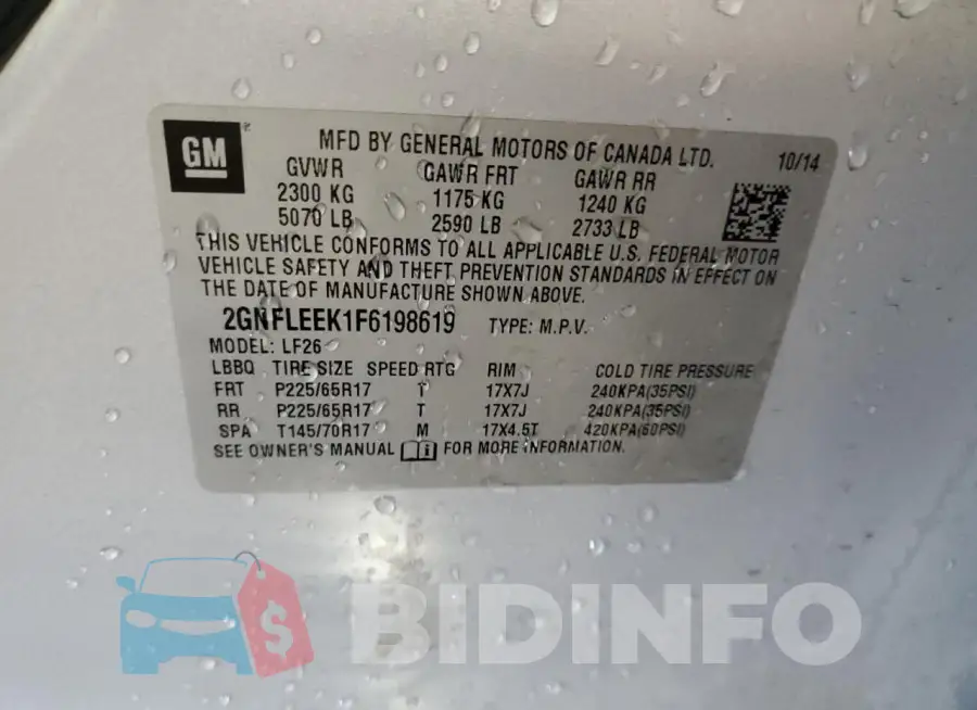 2GNFLEEK1F6198619 Photo# 14