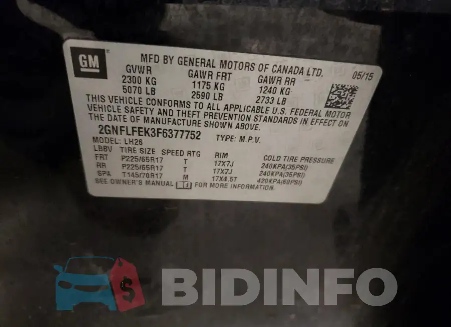 2GNFLFEK3F6377752 Photo# 13