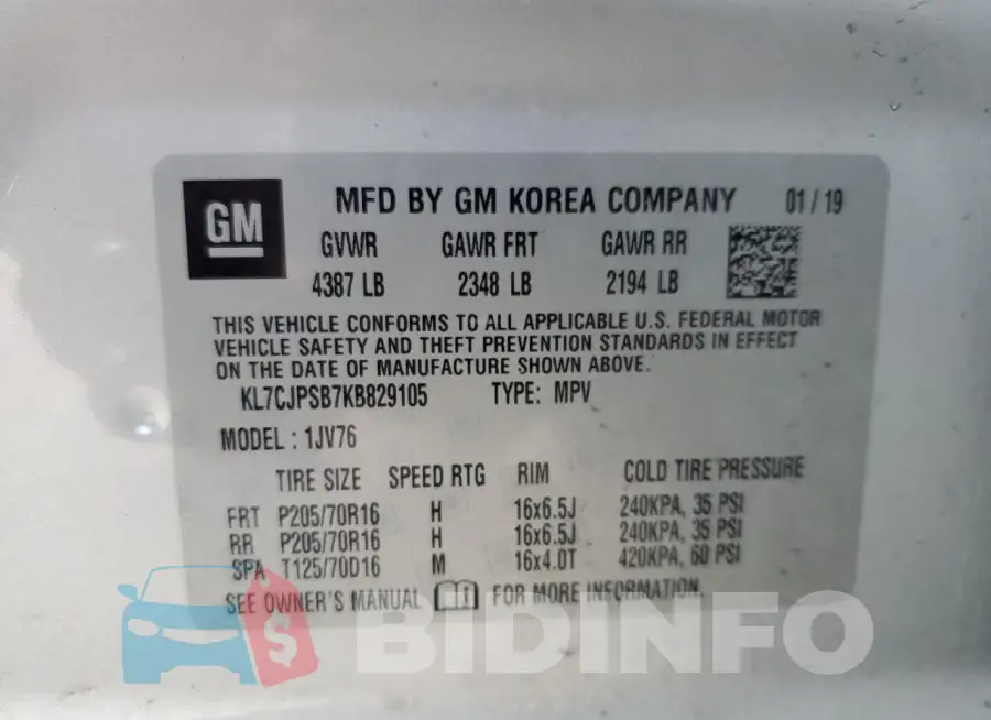 KL7CJPSB7KB829105 Photo# 13