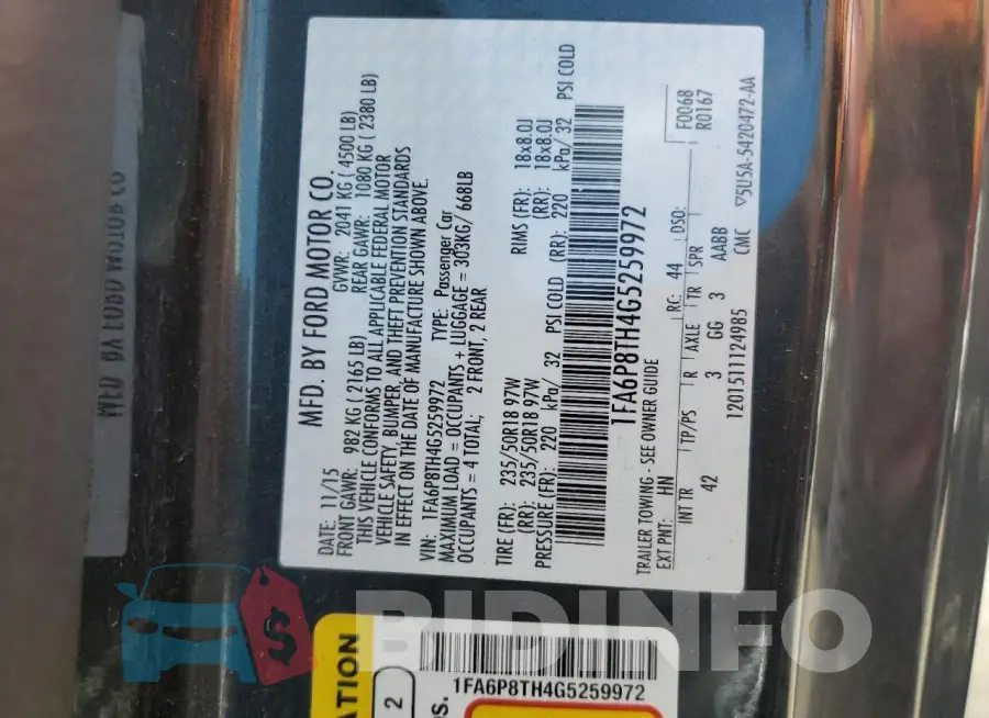 1FA6P8TH4G5259972 Photo# 12