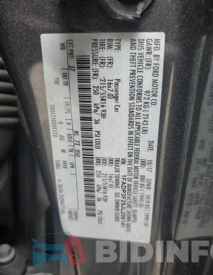 1FADP3F29JL206141 Photo# 12