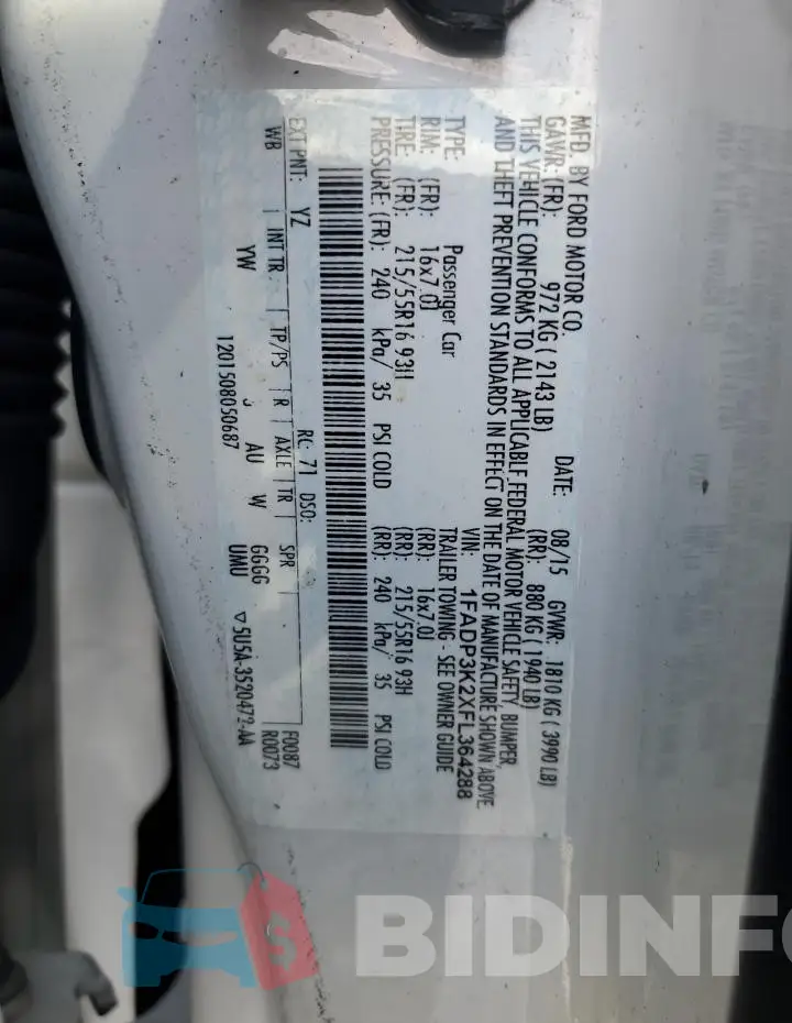 1FADP3K2XFL364288 Photo# 13