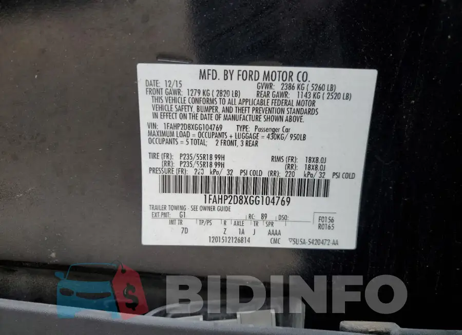 1FAHP2D8XGG104769 Photo# 12