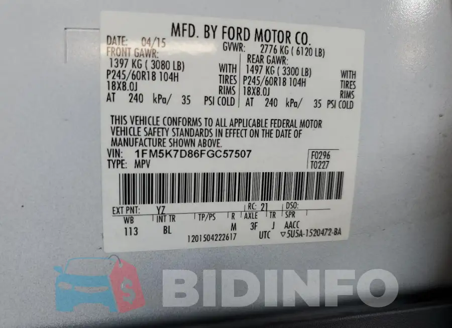 1FM5K7D86FGC57507 Photo# 12