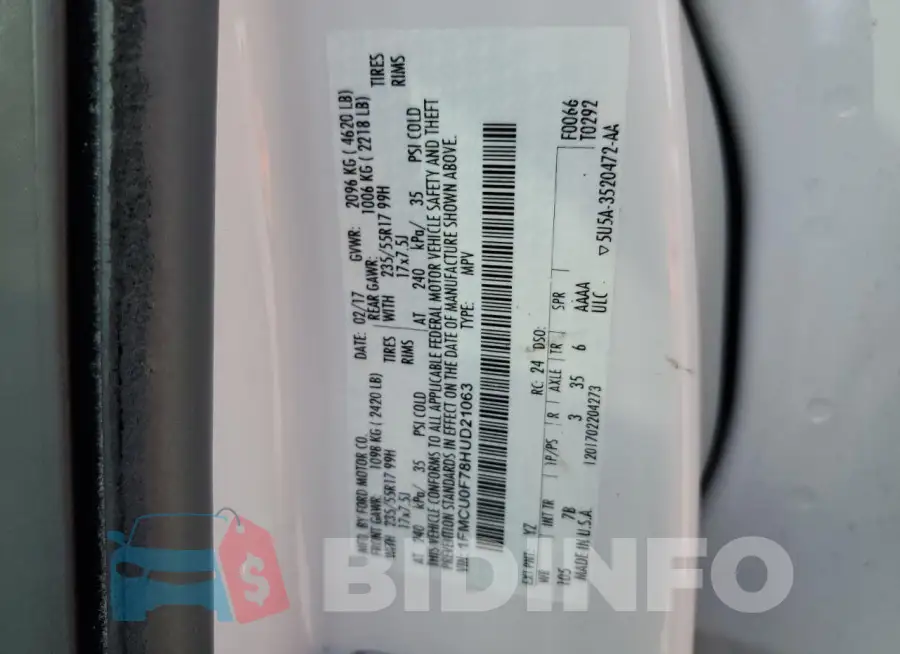 1FMCU0F78HUD21063 Photo# 13