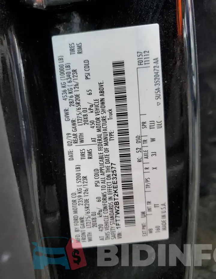 1FT7W2BT2KEE32577 Photo# 12
