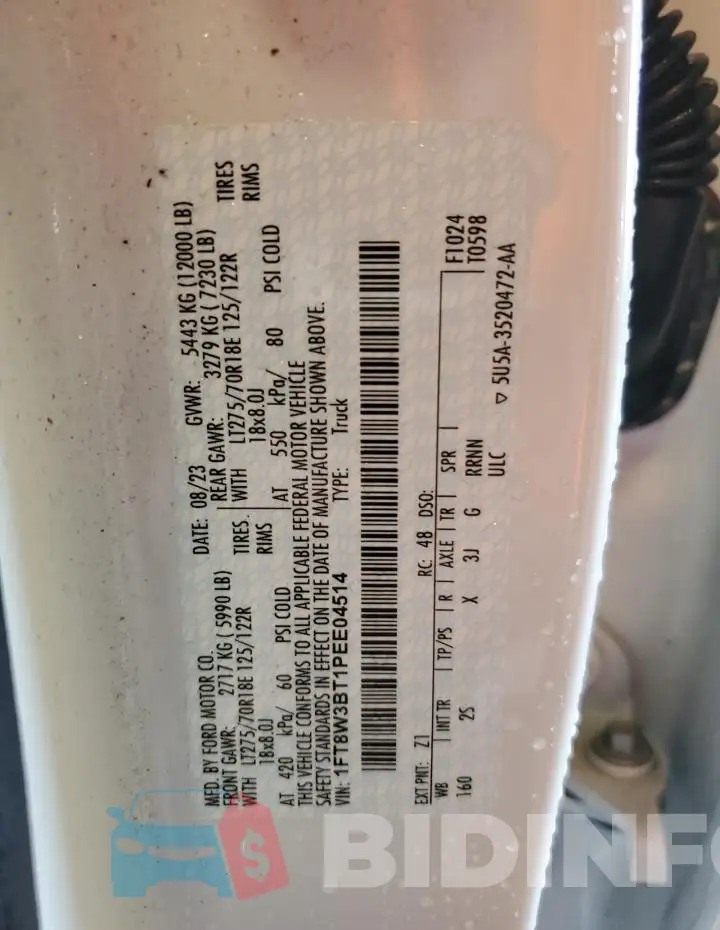1FT8W3BT1PEE04514 Photo# 12