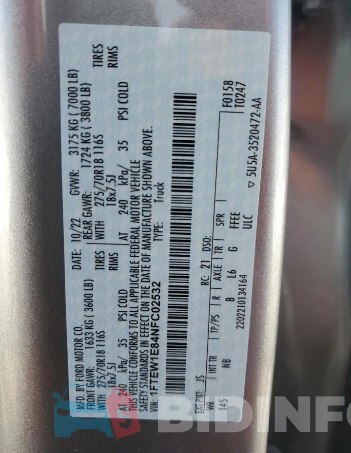 1FTEW1E84NFC02532 Photo# 12