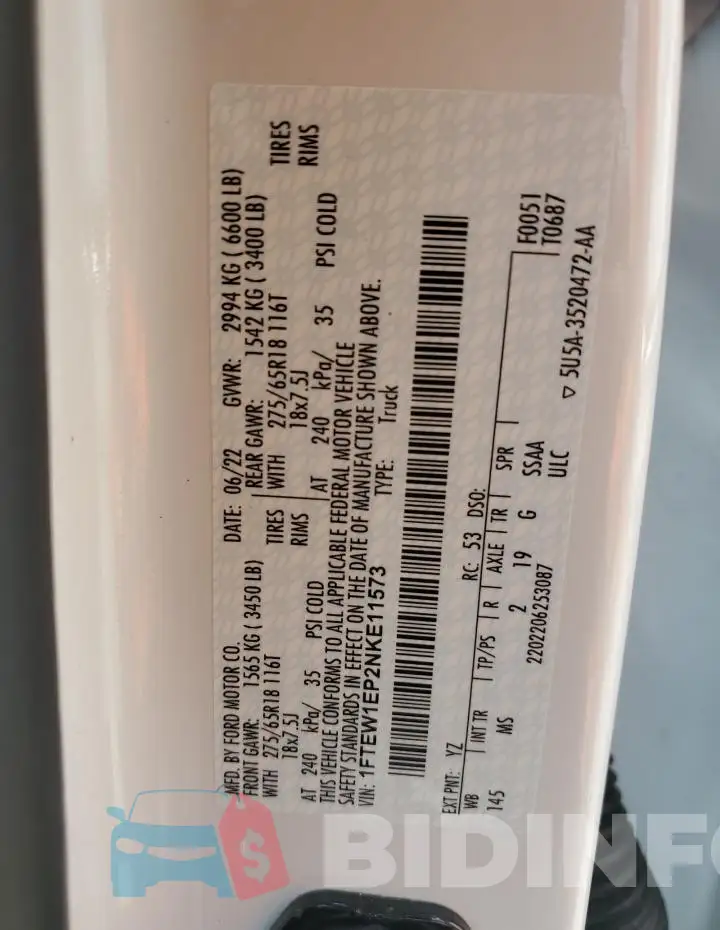 1FTEW1EP2NKE11573 Photo# 12