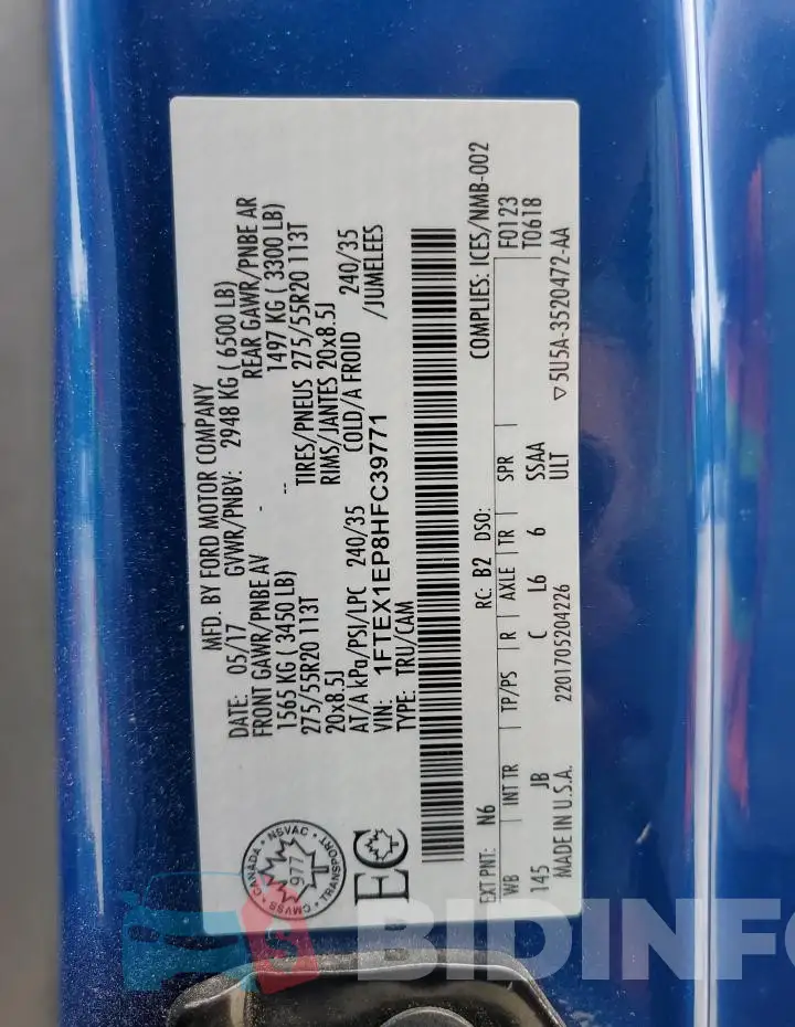 1FTEX1EP8HFC39771 Photo# 12