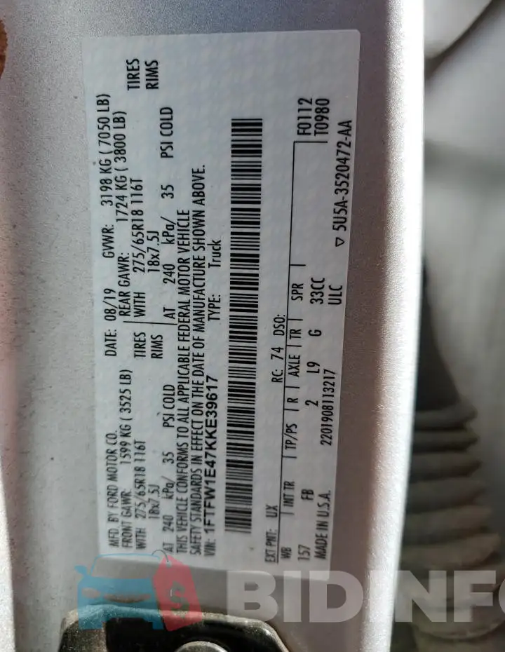 1FTFW1E47KKE39617 Photo# 13