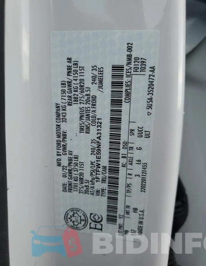 1FTFW1E59NFA31321 Photo# 12