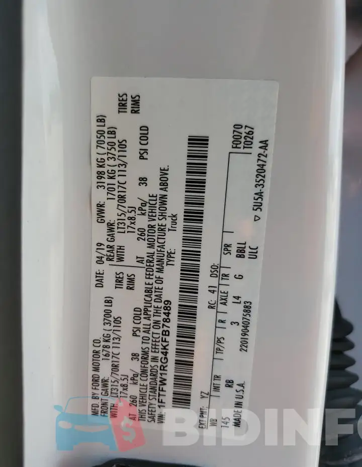 1FTFW1RG4KFB78489 Photo# 13